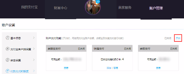 自行开启账户支付功能操作方法 服务大厅 支付宝